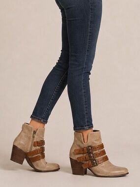 OTBT Lasso Leather Buckle Wedge Ankle Boots